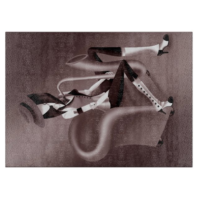 Lady Saxophone -Jazz-Inspired Glass Chopping Board (Front)