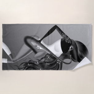 Lady Saxophone Musician  Beach Towel