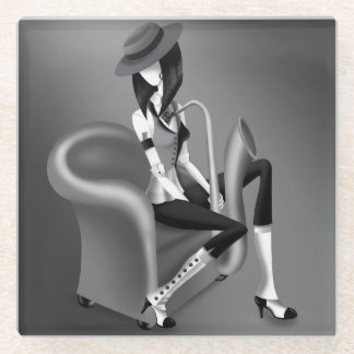 Lady Saxophonist - Jazz-Inspired Glass Coaster