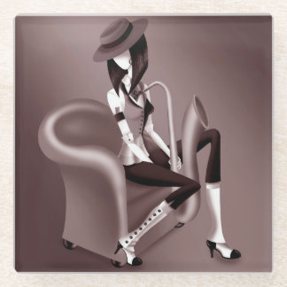 Lady Saxophonist - Jazz-Inspired Glass Coaster