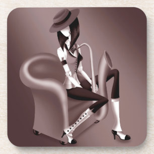 Lady Saxophonist - Jazz-Inspired Plastic Coaster