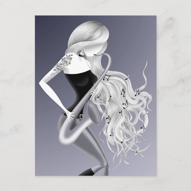 Lady Saxophonist monochrome gray Postcard (Front)