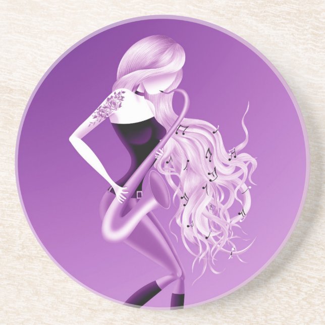 Lady Saxophonist Musician  Coaster (Front)