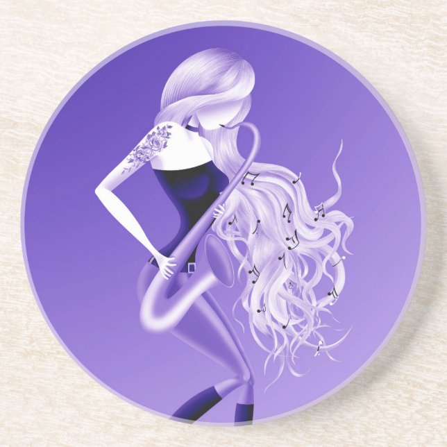 Lady Saxophonist Musician  Coaster (Front)