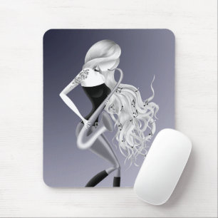Lady Saxophonist Musician Grey Monochrome  Mouse Pad
