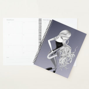Lady Saxophonist Musician  grey monochrome  Planner