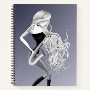 Lady Saxophonist Musician Grey Notebook