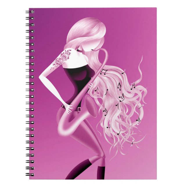 Lady Saxophonist Musician Pink Notebook (Front)