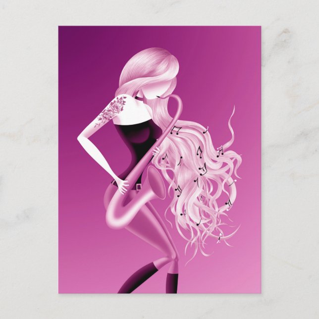 Lady Saxophonist Pink Postcard (Front)