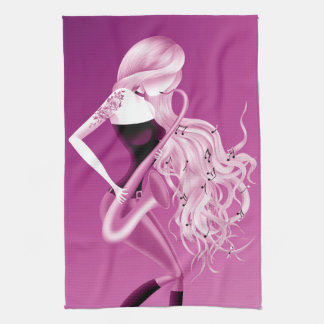 Lady Saxophonist Pink Tea Towel