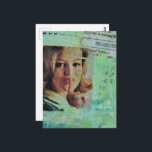 Lady says quiet Mixed Media Collage Postcard<br><div class="desc">A mixed media collage made and photographed by Angelandspot in the year 2026 with vintage images from a magazine from 1968 on a colorful  background collage of various papers painted over to unify them before making the collage on top of that layer.</div>