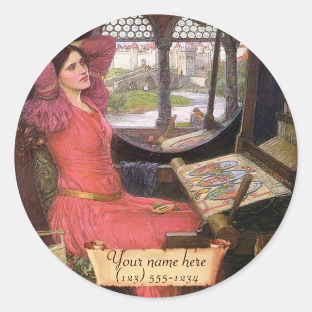 Lady Shalott Waterhouse Pre-Raphaelite Bookplate Classic Round Sticker (Front)