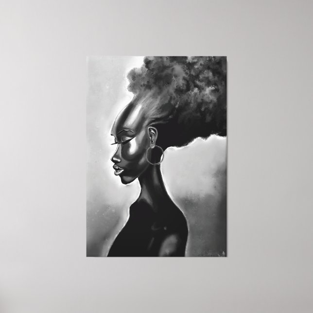 Lady Shy - Pretty African Woman - Migned Drawing Canvas Print (Front)