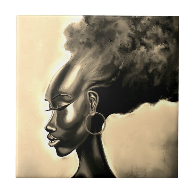 Lady Shy Pretty African Woman Painted Ceramic Tile (Front)