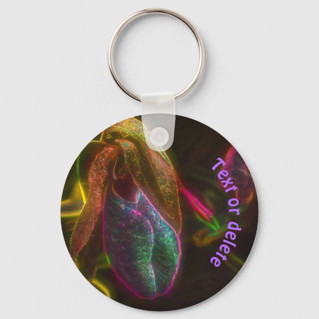 Lady Slipper Abstract Art Flower Personalised Key Ring (Front)