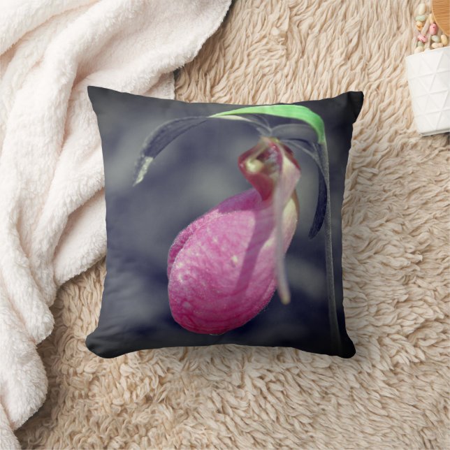 Lady Slipper Flower Black And White Partial Colour Cushion (Blanket)