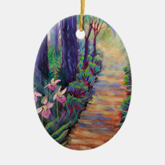 Lady Slippers on the Path Ceramic Tree Decoration (Front)