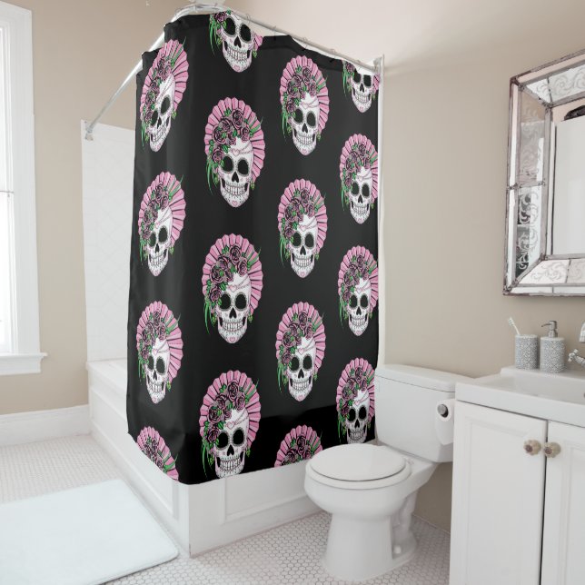 Lady Sugar Skull Shower Curtain (In Situ)