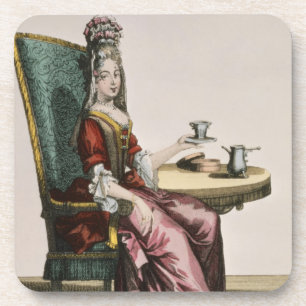 Lady Taking Coffee, fashion plate, c.1695 (engravi Coaster