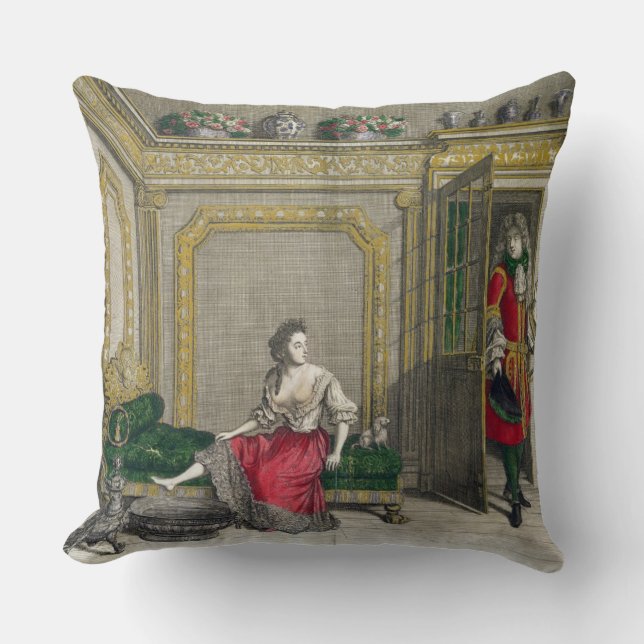 Lady undressing for the bath, published c.1688-90 cushion (Front)
