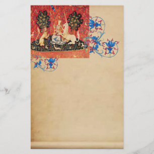 LADY,UNICORN,Lion,Animals Antique Floral Parchment Stationery