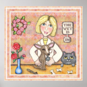 Lady Vet With Dog and Cat Poster