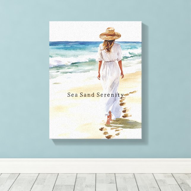 Lady Walking on the Beach Canvas Print (Insitu(Wood Floor))