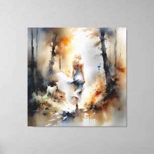 Lady Walking Through A Forest Canvas Print