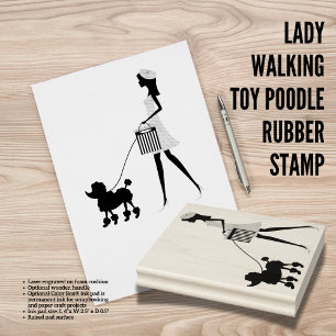 Lady Walking Toy Poodle Rubber Stamp