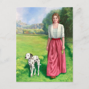 "Lady Walking with Dalmation." Postcard