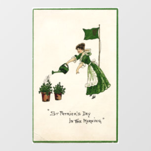 Lady Watering Shamrocks Window Cling