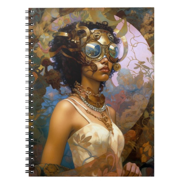 Lady Wearing Goggles Black Fantasy Sci-Fi  Notebook (Front)