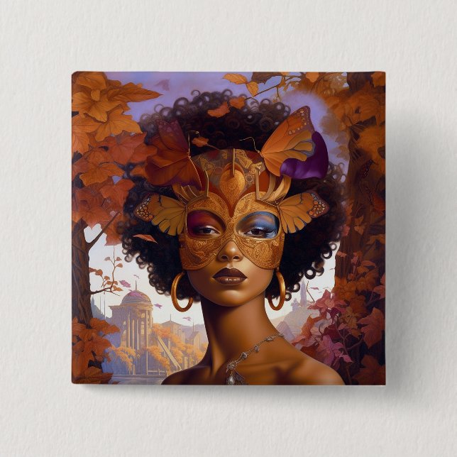 Lady Wearing Mask Black Fantasy Art 15 Cm Square Badge (Front)