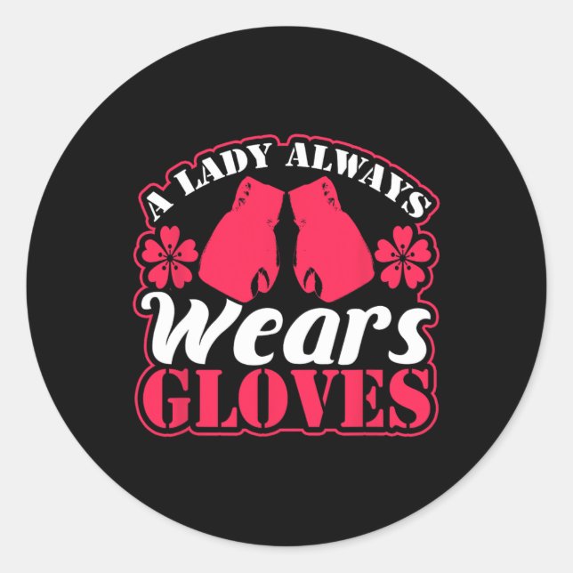 Lady Wears Boxing Gloves Fighting Gym Women Fitnes Classic Round Sticker (Front)