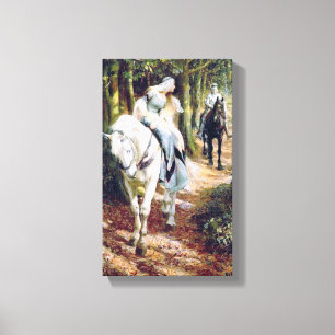 Lady white horse mediaeval knight painting canvas print