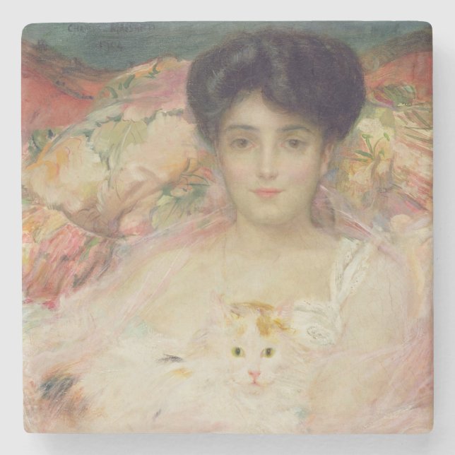 Lady with a Cat, 1904 Stone Coaster (Front)