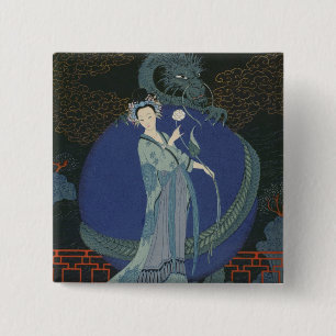 Lady with a Dragon (colour litho) 15 Cm Square Badge