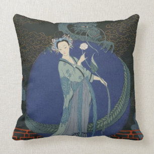 Lady with a Dragon (colour litho) Cushion
