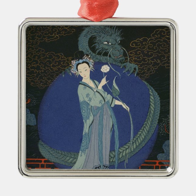 Lady with a Dragon (colour litho) Metal Tree Decoration (Front)