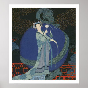 Lady with a Dragon (colour litho) Poster