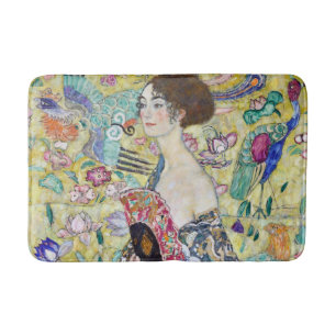 Lady with A Fan, Gustav Klimt Bath Mat