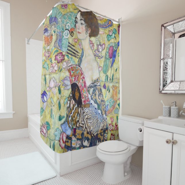 Lady with A Fan, Gustav Klimt Shower Curtain (In Situ)