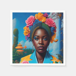 Lady with a floral suit jacket napkin