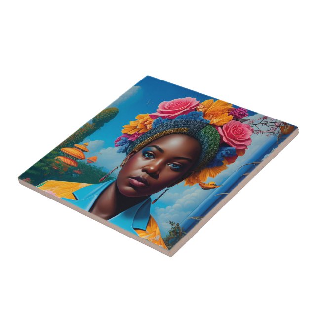 Lady with a floral suit jacket tile (Side)