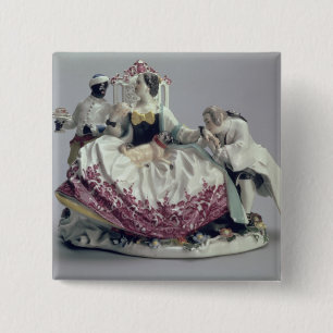 Lady with a lapdog, man and black servant, 1737 15 cm square badge