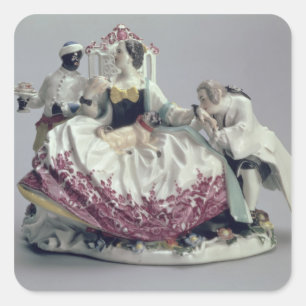 Lady with a lapdog, man and black servant, 1737 square sticker