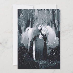 Lady with a Sword and White Horse Black and White Invitation