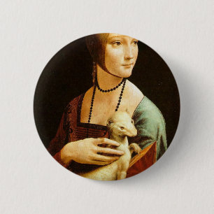 Lady with an Ermine by Leonardo Da Vinci c. 1490 6 Cm Round Badge