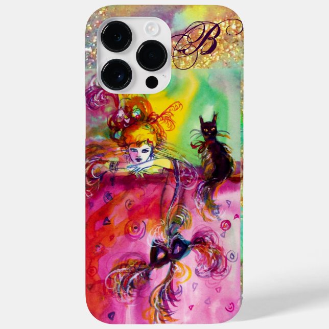 LADY WITH BLACK CAT AND MASK  Masquerade Monogram Case-Mate iPhone Case (Back)