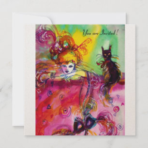LADY WITH BLACK CAT /Mardi Gras Masquerade Party Invitation